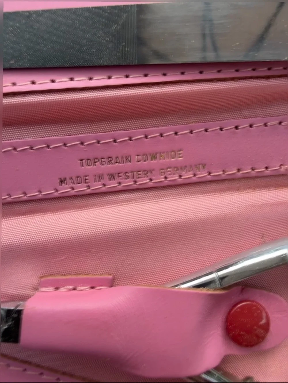 Vintage Pink Topgrain Cowhide Manicure Grooming Set Made in Western Germany